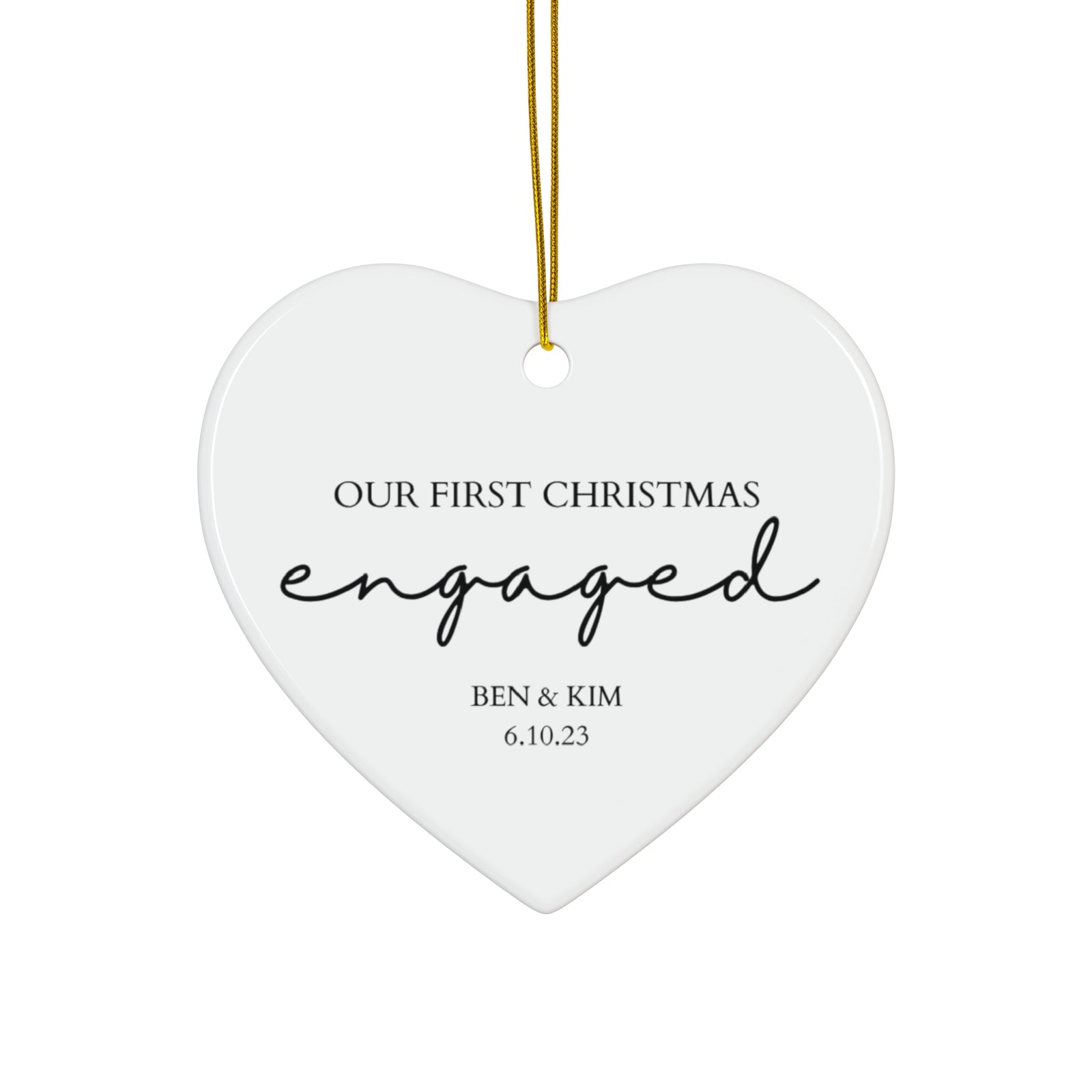 Engagement Christmas Ornament, Personalized Heart, Unique Holiday Decor, First Christmas Together, Couples Gift