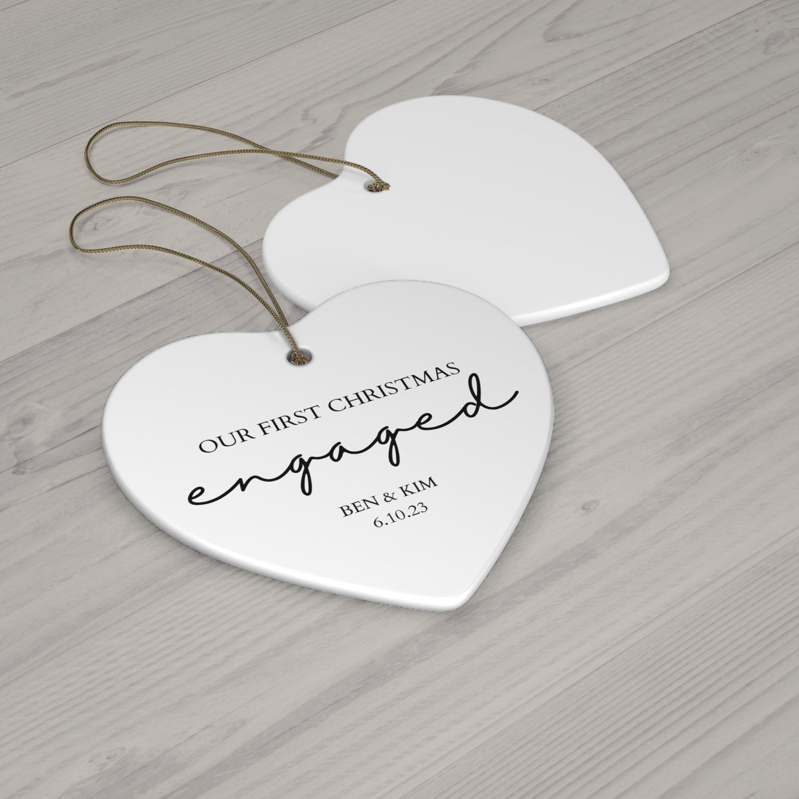 Engagement Christmas Ornament, Personalized Heart, Unique Holiday Decor, First Christmas Together, Couples Gift