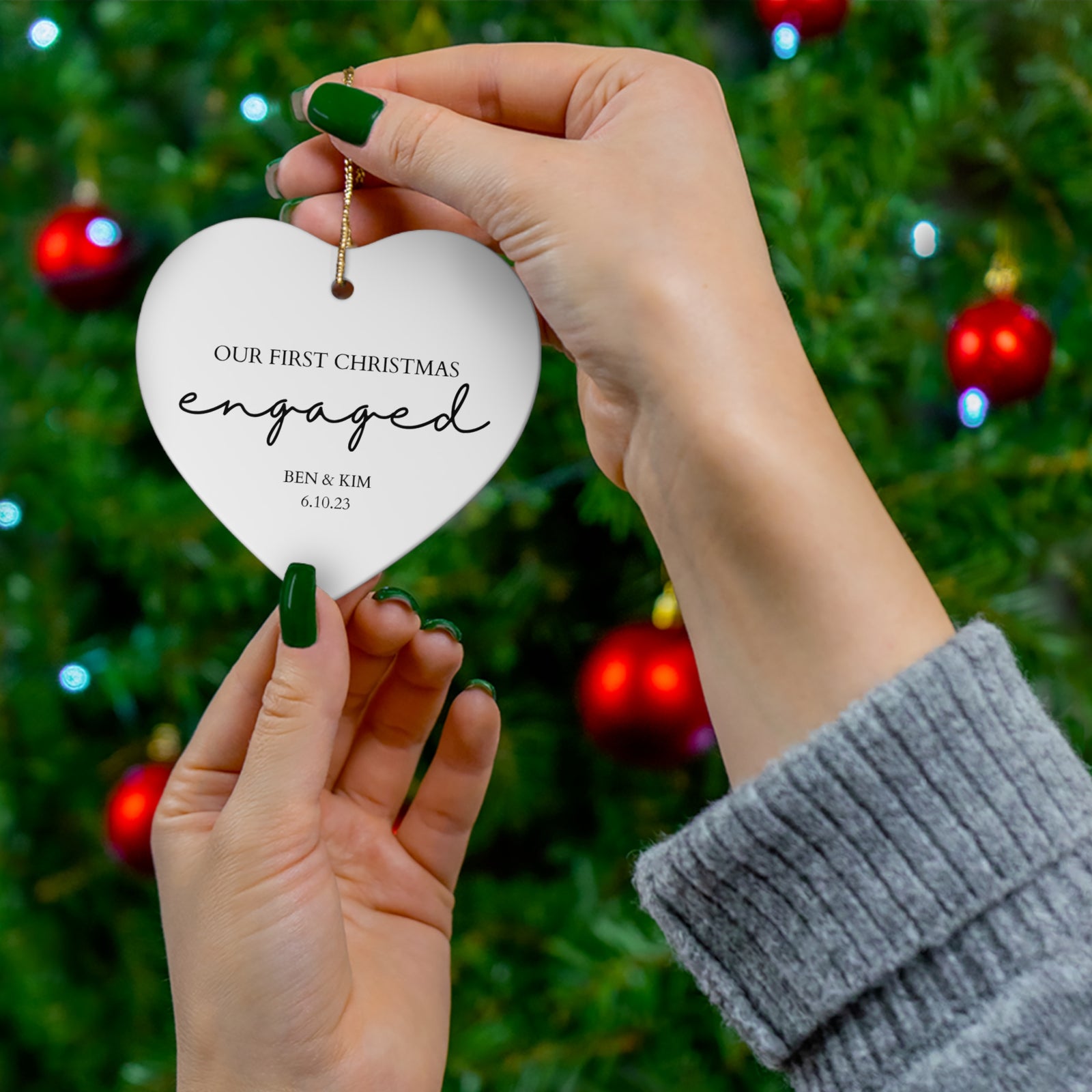 Engagement Christmas Ornament, Personalized Heart, Unique Holiday Decor, First Christmas Together, Couples Gift